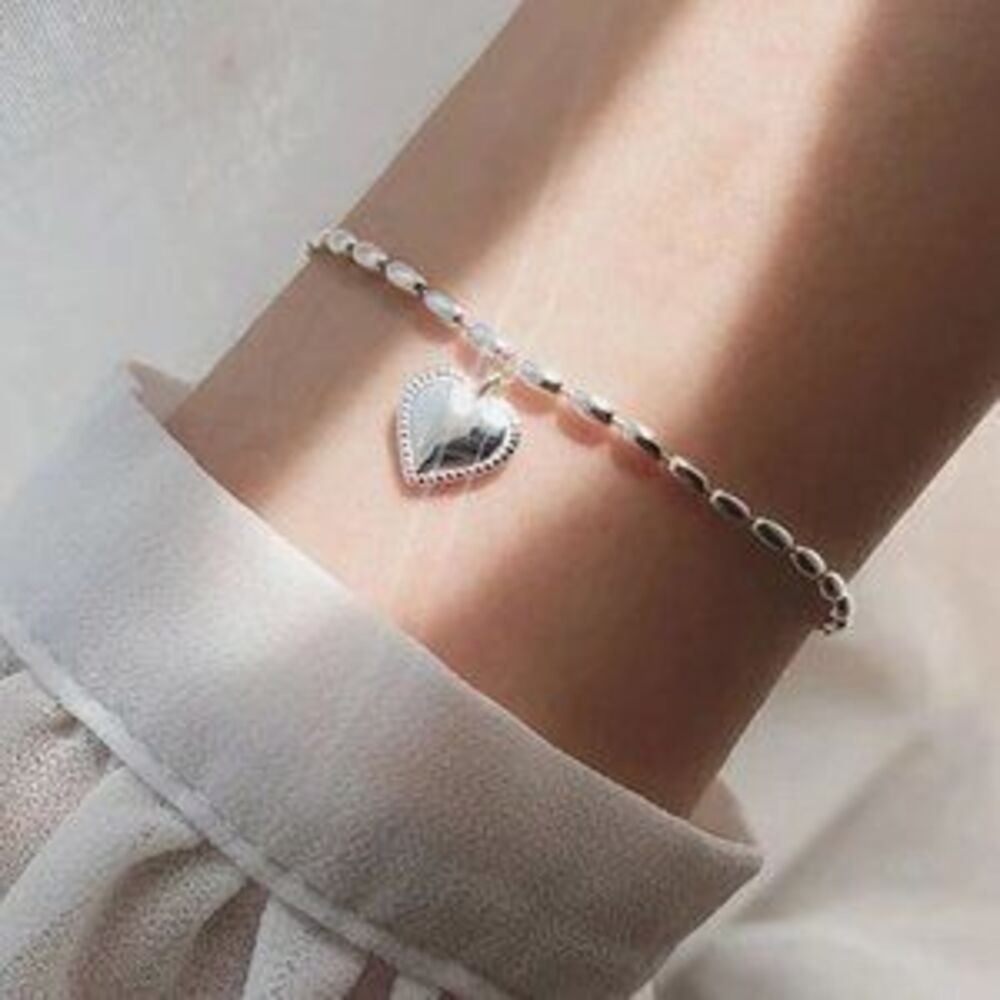 925 Sterling Silver Simple Heart Bracelet Z